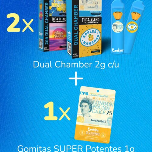 ¡Super Combo: 2 Vapes Cookies Dual Chambear de 2g + 1 Gomitas Super Potentes de 1g al azar de la marca Cookies o Lemonnade a sólo $2,199!